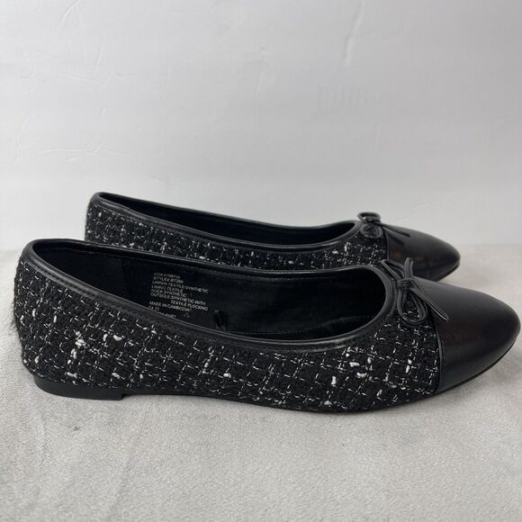 J Crew Women Striped Print Cap Toe Bow Tie Slip-On Textured Flats Black Size 8.5 - Picture 2 of 11